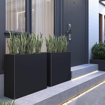 Galvanized Steel Metallic Heavy Planter for Outdoor Plants Metal Outdoor Planter Spliced Flower Box with Partitions for Outside,Indoor,Garden (Black, 30 * 12 * 24)