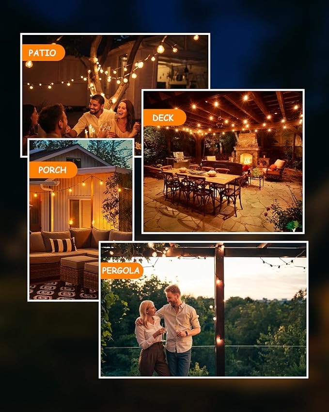 Svater Outdoor String Lights 200 FT, Patio Lights with 104 Shatterproof LED Bulbs, Commercial Grade Waterproof Plastic Hanging Light for Bistro Backyard Cafe Market, Warm White 2700K (2 X 100 FT)