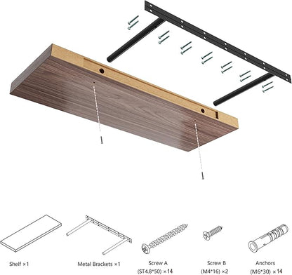 Large Floating Shelves for Wall Set of 3 Wooden Wall Shelves 36 in x 12.75 in x 2 in Room Decor Long Shelf with Invisible Wall Mount Bracket for Bedroom Kitchen Living Room Walnut