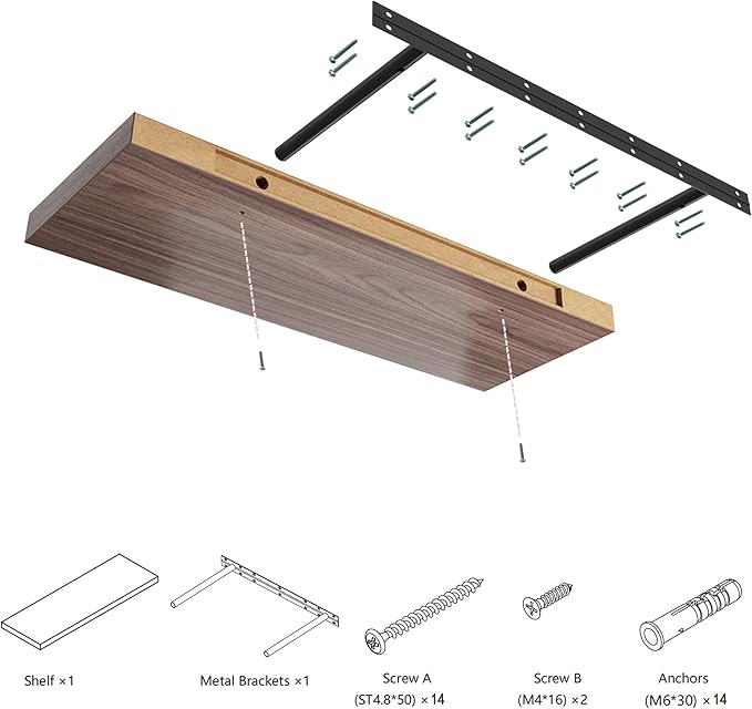 Large Floating Shelves for Wall Set of 1 Wooden Wall Shelves 24 in x 12.75 in x 2 in Room Decor Long Shelf with Invisible Wall Mount Bracket for Bedroom Kitchen Living Room Walnut
