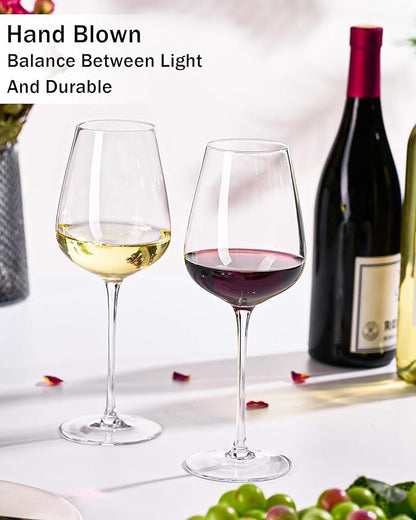 JBHO Hand Blown Italian Style Crystal Bordeaux Wine Glasses - Great Gift Packaging - Red Wine Glasses Lead-Free Premium Crystal Clear Glass - Set of 2-18 Ounce