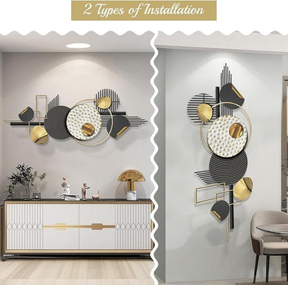 Lucky Monet Large Wall Decor for Living Room, Modern Metal Wall Art, 3D Textured Geometric Wall Sculpture 59"x24" Wall Hanging Decoration for Dinning Room Bedroom Entryway