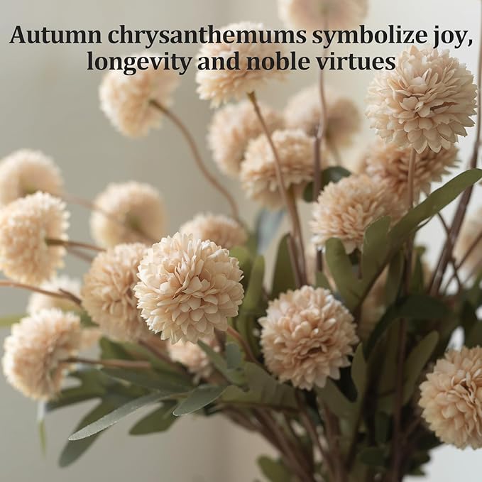 Fake Flowers in Vase for Centerpieces, Faux Flowers in Modern Ceramic Vase Set of 3 with 8 Artificial Autumn Chrysanthemums Home Decor