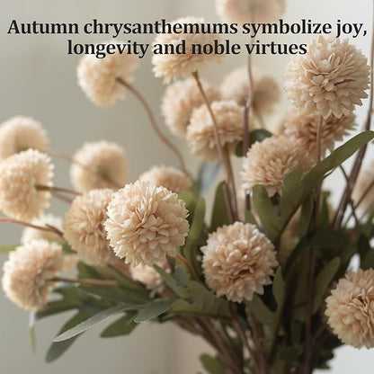 Fake Flowers in Vase for Centerpieces, Faux Flowers in Modern Ceramic Vase Set of 3 with 8 Artificial Autumn Chrysanthemums Home Decor