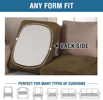 H.VERSAILTEX Velvet Stretch Couch Cushion Cover Plush Cushion Slipcover for Chair Loveseat Sofa Cushion Furniture Protector Seat Cushion Sofa Cover (3 Piece XL Sofa Cushion Covers, Bronze Brown)