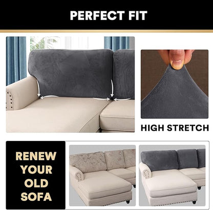 PrinceDeco Sectional Couch Covers Velvet Cushion Covers for Sectional Couch Washable Cushion Covers for Sectional Sofa Pet Friendly Sectional Sofa Slipcovers(1 Chaise Back+ 3 Sofa Back,Grey)