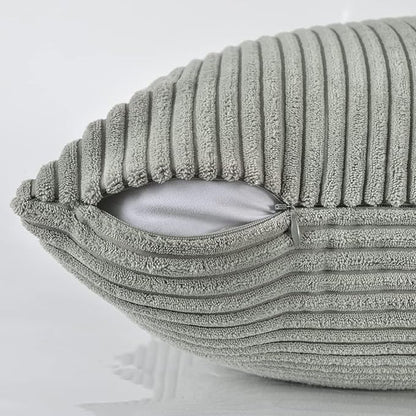 Fancy Homi 2 Packs Grey Decorative Throw Pillow Covers 16x16 Inch for Living Room Couch Bed Sofa, Rustic Farmhouse Boho Home Decor, Soft Corss Patchwork Corduroy Textured Square Cushion Case 40x40 cm