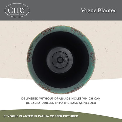 Classic Home and Garden Vogue Planter Pots w/Pottery Quality Finish - Modern Indoor & Outdoor Flower Pots - UV-Resistant Porch Planters - Decorative Pot for Flowers & Herbs (8” Patina Copper)