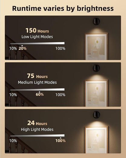 EZVALO Spotlights Indoor with Remote,5500mAh Rechargeable Picture Lights, Wireless LED Uplighting with Timer＆Dimmable, 3CCT,Mini Plant Spot Lights for Painting,Artwork,Accent Lighting(4Pack-Black)