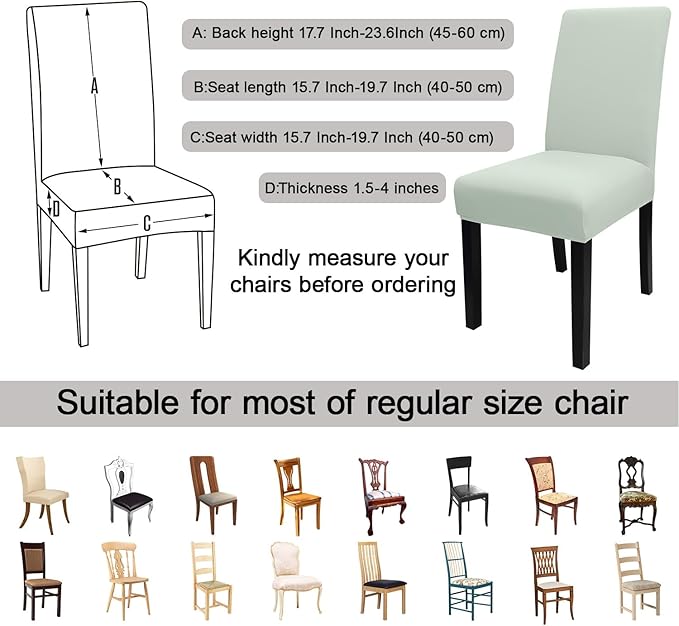 JQinHome Smoke Green Chair Covers for Dining Room Set of 4, High Stretch Removable Washable Parsons Chair Slipcover for Home Party Hotel Wedding Ceremony (4PCS,Smoke Green)