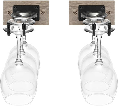 Sorbus Wall Mounted Wine Glass Stemware Rack Set - Wire & Wood Wine Rack Wall Mounted for Wine Glasses, Champagne Glasses, and Drinkware - Complete Your Home Bar & Kitchen Storage, Grey