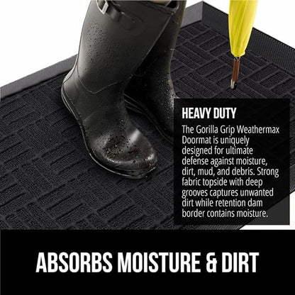 GORILLA GRIP 100% Waterproof All-Season WeatherMax Doormat, 34x58, US Designed Natural Rubber, Stain and Fade Resistant, Low Profile Indoor Outdoor Door Mats, Easy Clean Patio Mat, Midnight Maze