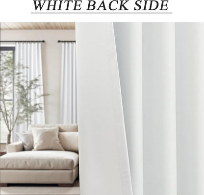 White Blackout Kitchen Curtains 45 Inch Length for Small Window Bedroom Cute Cottage Short Flax Linen Curtain 2 Panel Sets Heat Blocking Insulated Thermal Cafe Drapes Rod Pocket Back Tab 52 x 45 Long