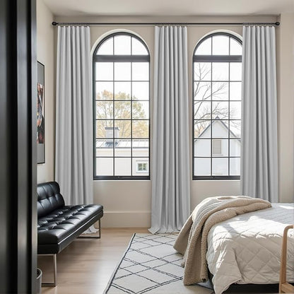 Light Grey Linen Blackout Curtains 90 Inches Long 2 Panel for Living Room Kid Heat Blocking Insulated Thermal Floor Length Drape for Bedroom Window Solid Fabric Thick Cotton Look Modern Farmhouse Gray