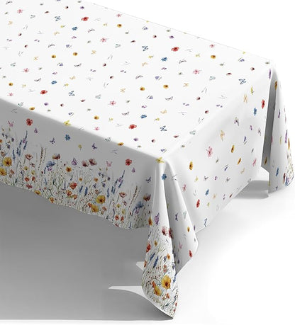 Floral Tablecloth 4 Packs 54x108 Inch - Butterfly Spring Wildflower Plastic Table Cover for Wedding Decorations Easter, Baby in Bloom Showers & Mother's Day Tea Parties Disposable Rectangle Tablecloth