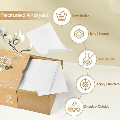 Poesie Laundry Detergent Sheets Magnolia Scent 160 Sheets 80 Large Loads Liquidless Effective Cleaning Zero Waste for All Washing Machine Traveling Dorm Life Save Space