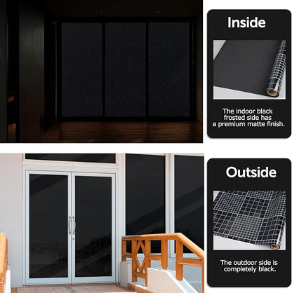 HIDBEA Blackout Window Film,100% Light Blocking Room Darkening Window Privacy Film,Frosted Glass Window Film Heat Control, Removable Window Cover Tint for Day Sleep (Black,35.4in x 6.5ft)
