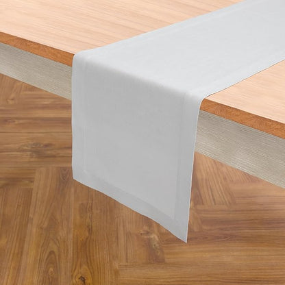 Solino Home Linen Table Runner 48 Inches - 100% Pure Linen Silver Cloud Table Runner 14 x 48 Inch Ideal for Dresser and Coffee Tables - Fall, Autumn, Thanksgiving - Fete