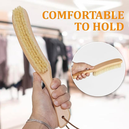TAKAVU Clothes Brush Hat Brush, White Boar Bristle Lint Brush with Large Beech Wood Handle - Perfect for Pet Hair, Suits, Velvet, Cashmere, Wool, Suede, Shoe - Effective Lint Remover