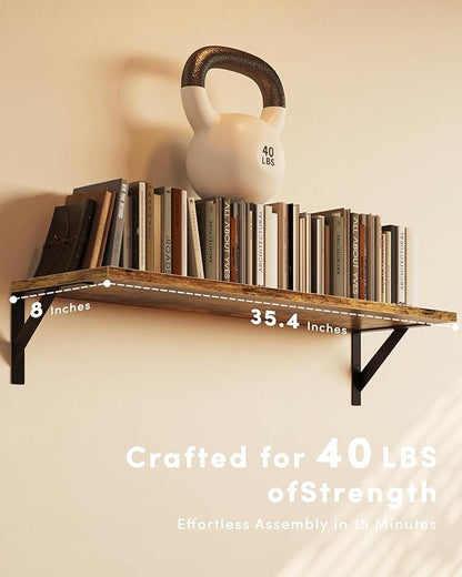 Long Wall Shelves, 36 Inches Floating Book Shelves, Hanging Book Shelves for Wall, Long Large Deep Floating Shelves for Kitchen Bedroom
