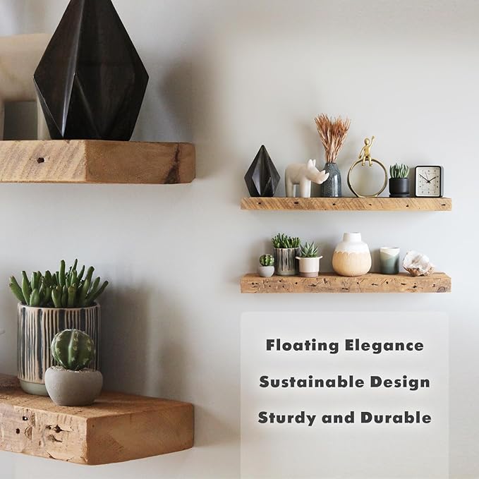 Urban Legacy Reclaimed Barnwood Planks | Floating Shelves for Wall w/Flush Mount Shelf Bracket Set Included | Set of 2 (Natural, 36" x 7" x 2")