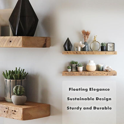 Urban Legacy Reclaimed Barnwood Planks | Floating Shelves for Wall w/Flush Mount Shelf Bracket Set Included | Set of 2 (Natural, 18" x 7" x 2")
