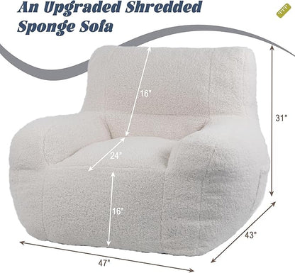 Giant Bean Bag Chair, Lambswool Bean Bag Chair for Adults, Eco-Friendly Filling Soft Bean Bag, White Been Bag for Bedroom, Living Room