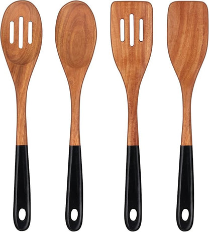 14 Inch Large Wooden Spoons for Cooking Utensils Set Acacia Wood Spatula Slotted Spoon Best Non Toxic Kitchen Utensil Long Mixing Spoon Spatulas Turner Stirring Serving Spoons Kitchen Use Tools