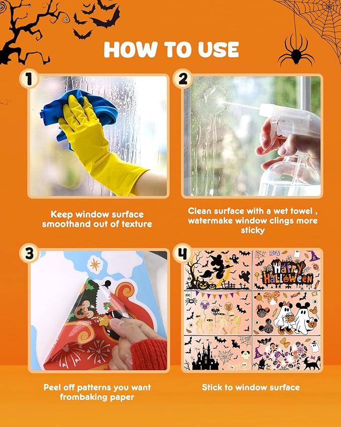 Halloween Window Clings - 9 Sheets 82 Pcs Cute Happy Halloween Window Decorations Indoor for Home Eyes Party Ghost Cat Bat Witch Stickers for Glass Double-Sided Removable Static Glass Decals