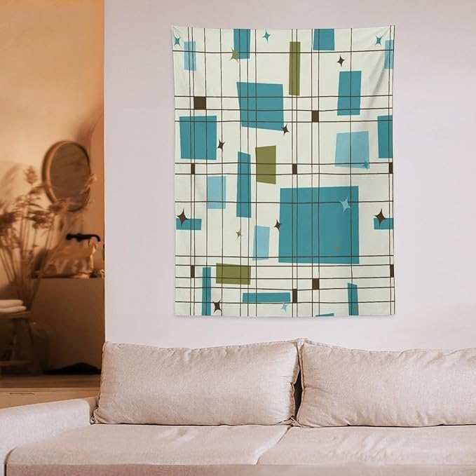 ICMOLYYENLO Boho Medieval Cat Tapestry, Abstract Atomic Starburst Geometric Aesthetic Art Wall Hanging For Bedroom Living Room Dormitory 50x60 Inches