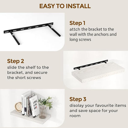Floating Shelves 48 Inch Long, 48"W x 9"D Wall Shelf Invisible Bracket, 9 Inch Deep Floating Shelf for Wall, Rustic Wooden Shelves for Living Room, Kitchem, Bedroom, Brich Color, Set of 1