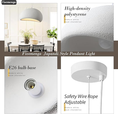 23.6in Large Wabi Sabi Pendant Lights Kitchen Island Lighting Fixture Ceiling Mount White Modern Japanese Lamp Japandi Chandelier for Dining Living Room Bedroom Restaurant Hanging Lamp