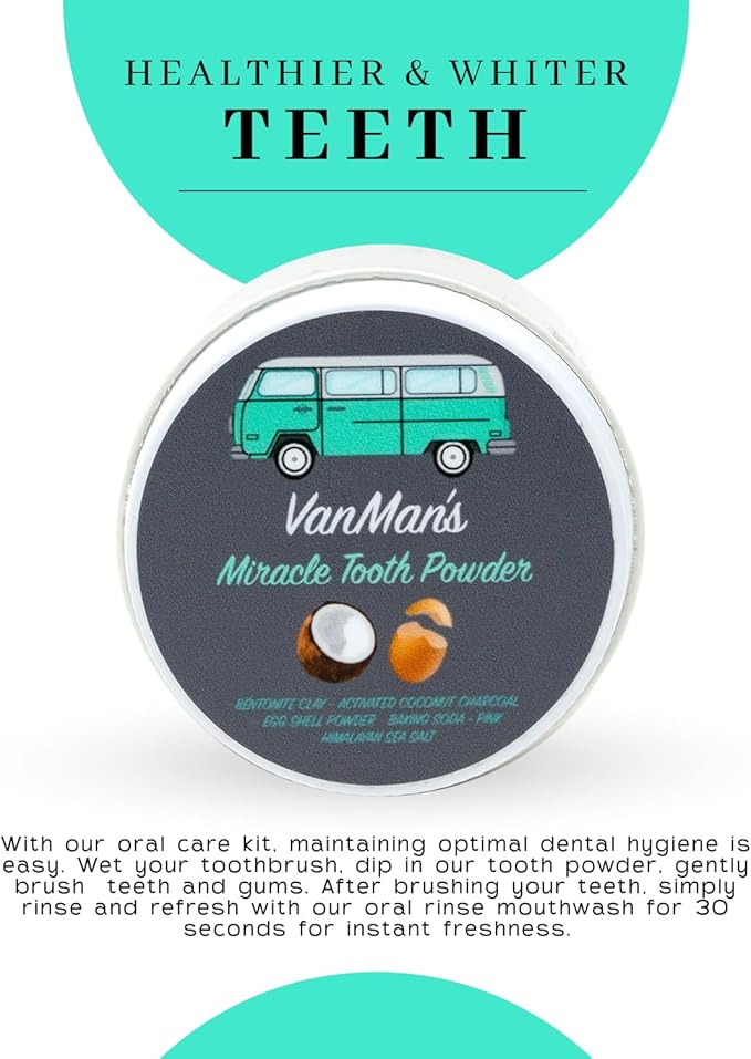 Vanman’s - Miracle Tooth Cleaning Powder Toothpaste (2 Pack) - Fluoride-Free Whitening Tooth Powder with Coconut Charcoal & Eggshell - Remineralizing Toothpaste - 2.2 Ounce