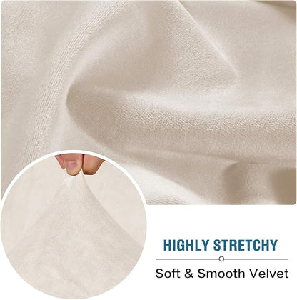 H.VERSAILTEX Velvet Stretch Sectional Couch Covers - 4 Piece Sofa Seat Cushions for L Shape Sectional Couch (Large 3 Seater + 1 Chaise, Ivory)