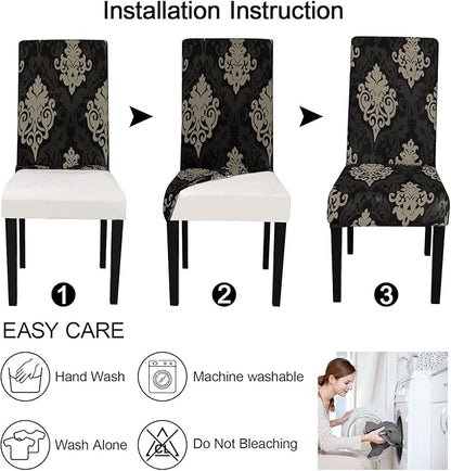 JQinHome Dining Chair Slipcover, High Stretch Removable Washable Chair Seat Protector Cover Set of 6,Chair Covers for Dining Room, Kitchen,Home Party,Wedding Ceremony(Luxe Black, 6PC)