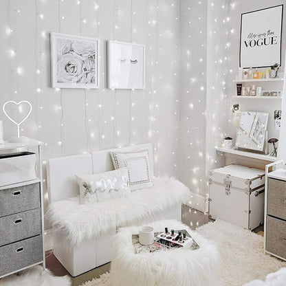 Lighting EVER 594 LED Curtain Lights Cool White, Hanging Fairy String Lights for Bedroom Wall, Indoor Outdoor Backdrop Lights for Wedding, Party, Patio Gazebo (20x10ft, 27 Strings, 9" Apart)