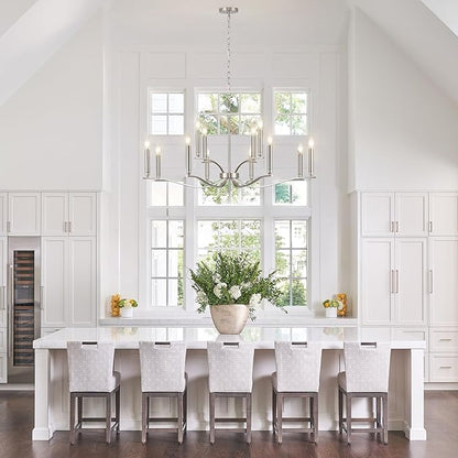 12 Light Nickel Living Room Chandelier High Ceiling Foyer Candle Chandelier Large Modern 44in Metal Chandeliers Hanging Light for Master Bedroom Dining Room Light Fixture Over Table