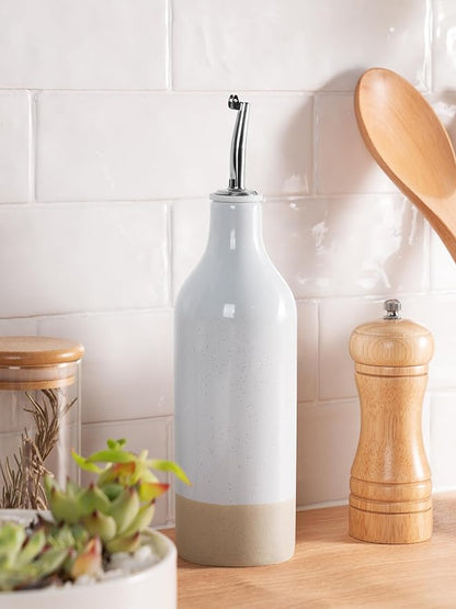 famiware Milkyway 16oz Ceramic Olive Oil Dispenser Bottle, 1 Piece Oil Dispenser for Kitchen with Stainless Steel Pourers, Suitable for Storage Vinegar, Soy Sauce, Coffee Syrup, Liquids, Light Gray