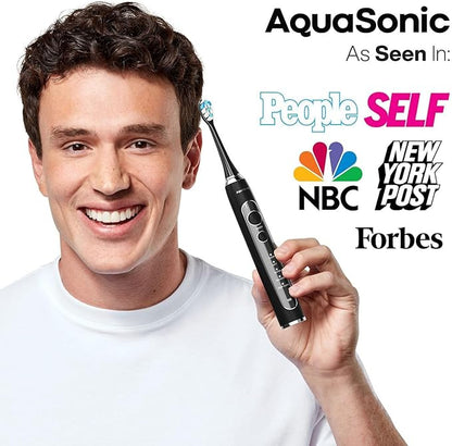 Aquasonic Duo PRO – Ultra Whitening 40,000 VPM Electric ToothBrushes – ADA Accepted - 5 Modes with Smart Timers - UV Sanitizing & Wireless Charging Base - 10 Proflex Brush Heads & 2 Travel Cases