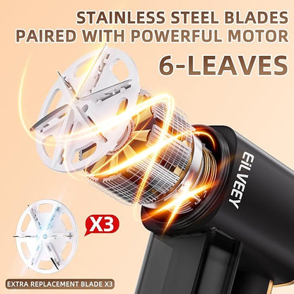 Rechargeable Lint Remover, Fabric Shaver Fuzz Remover, Sweater Shavers with 6-Leaf Blades, 3-Speeds Digital LED Display to Remove Pilling for Clothing and Furniture, Fuzz, Lint Ball, Black