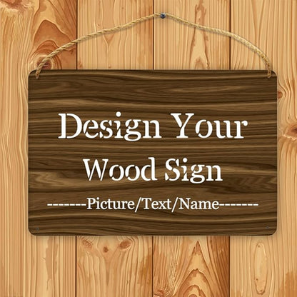 Personalized Wood Board Hanging Door Sign, Custom Welcome Sign Add Your Design, Customized Wall Plaque for Porch, Wall, House, Garden, Yard, Home, Farmhouse, Decor Hanging 11.8x7.8 inch