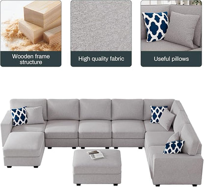 L Lengend Vansen Modular Sectional Sofa U Shaped Couch with Ottoman Modern Reversible Corner Sectional Couch for Living Room (Light Grey, U Shaped Sofa-5)