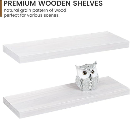 Farmhouse Floating Shelves - 8 Inch Deep Rustic Wood Wall Shelf - Premium Solid Pine Wood Storage Shelf Display Shelf for Kitchen Living Room Bedroom - 24"W x 8"D - Set of 2 - White Color