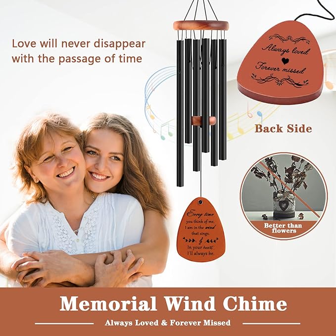 Sympathy Wind Chimes, Memorial Wind Chimes for Loss of Loved One, Sympathy/Memorial/Bereavement/Condolence Funeral Gifts in Memory of a Loved One Mother Father, 30" Wooden