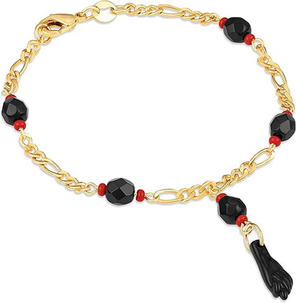 RMZ GOLD NYC 18K Gold Figaro Azabache Bracelet - Made In Brazil 6''