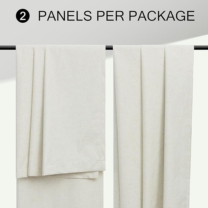 Luxury Linen Extra Long Drapes 132 Inch Blackout Curtains for Bedroom 2 Panel Drop Cloth Cotton Textured Rustic Farmhouse Thermal Darkening Curtain Privacy Room Divider High Ceiling Curtain 11ft Cream