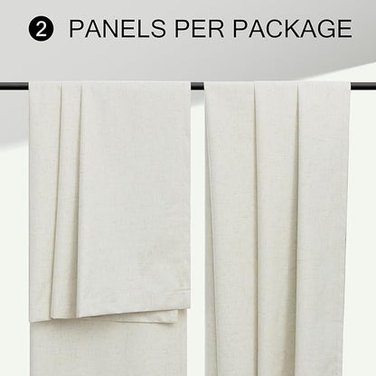 Luxury Linen Extra Long Drapes 132 Inch Blackout Curtains for Bedroom 2 Panel Drop Cloth Cotton Textured Rustic Farmhouse Thermal Darkening Curtain Privacy Room Divider High Ceiling Curtain 11ft Cream