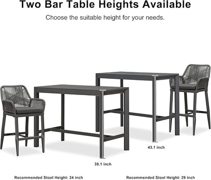 PURPLE LEAF 39.1'' Rectangle Outdoor Patio Counter Height Dining Table, Durable Aluminum Bar Height Pub Table for Counter Bar Stool, Water-Proof Tall Dining Table with Sturdy Legs, Grey