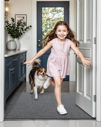 LUMI Indoor Door Mat 24"x36", Ultra Thin Low Profile Non-Slip Doormat for Home Entrance, Absorbent & Stain-Resistant Welcome Mats, Washable Entryway Mat for Front Door, Patio, Porch, Grey