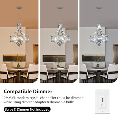 Modern Chrome Crystal Chandelier, 20 Inch Large Ceiling Pendant Light Fixture with 50'' Adjustable Hanging Chain, 5-Light Farmhouse Chandelier for Dining Room, Living Room, Bedroom, Entryway
